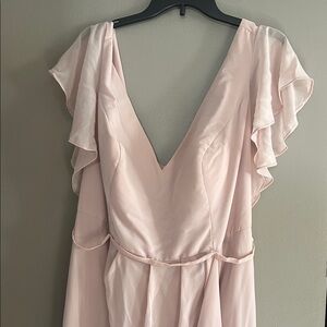Elegant Pink Ruffle Sleeve V-neck Dress